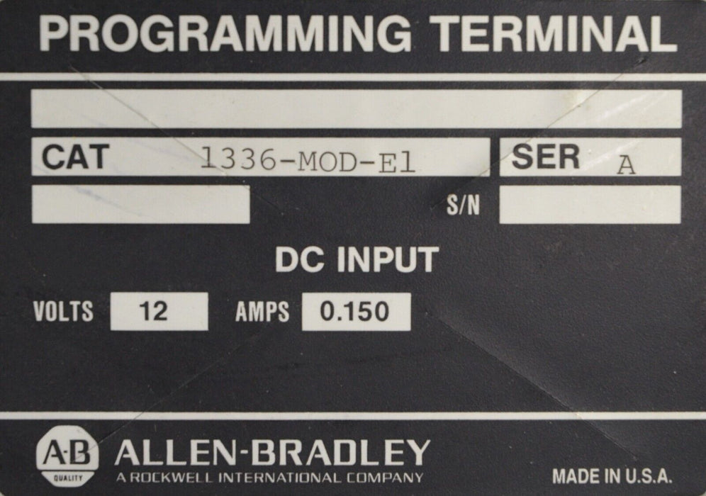 NEW Allen-Bradley 1336-MOD-E1 Series A Handheld Programming Terminal 12V/0.15Amp