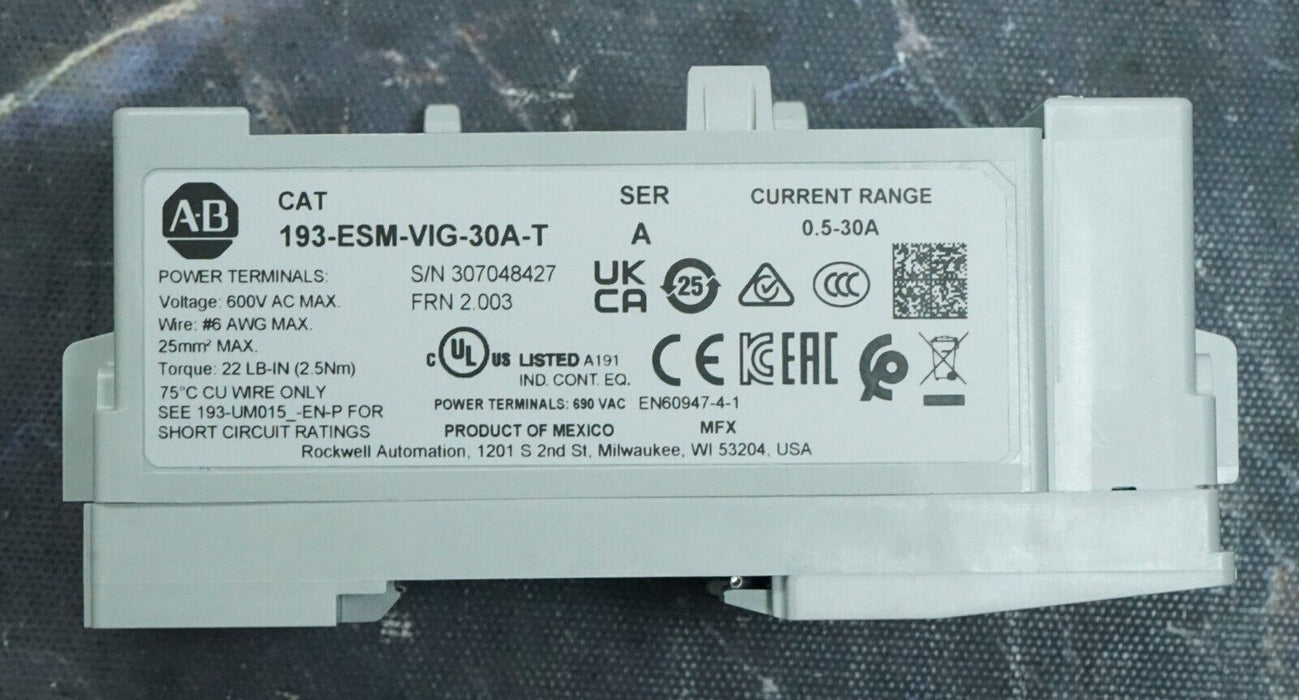 New Allen Bradley Overload 193-ESM-VIG-30A-T 0.5-30 amp range