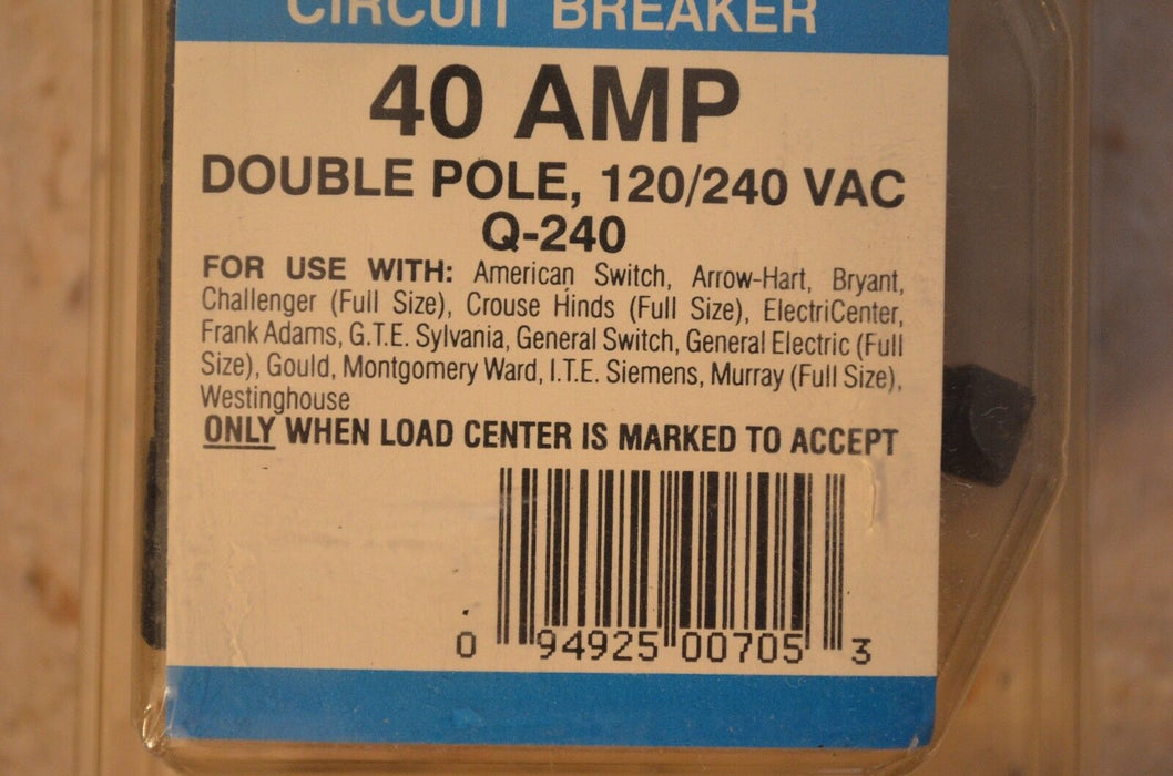 New In Box T&B Q-240 40 Amps Double Pole 120/240 VAC