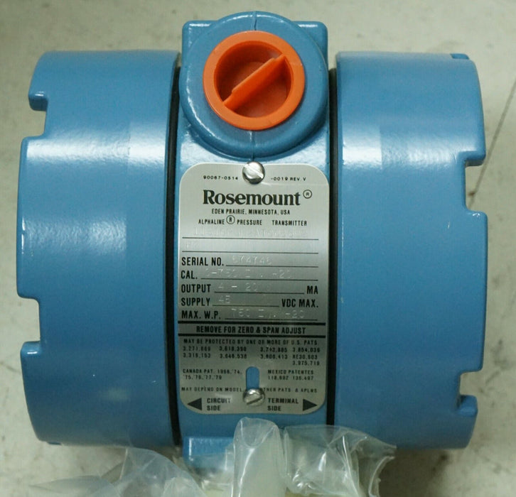 Rosemount Pressure Transmitter  1151GP5E2AT0086 CAL. 0-750 IN. Max W.P 750 IN