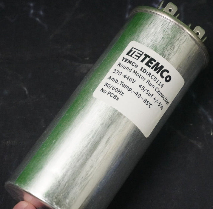 New TEMCo 45+5 uf/MFD 370-440 VAC volts Round Dual Run Capacitor 50/60 Hz