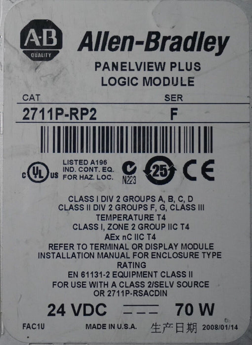 Allen Bradley 2711P-RP2 Ser F Logic Module