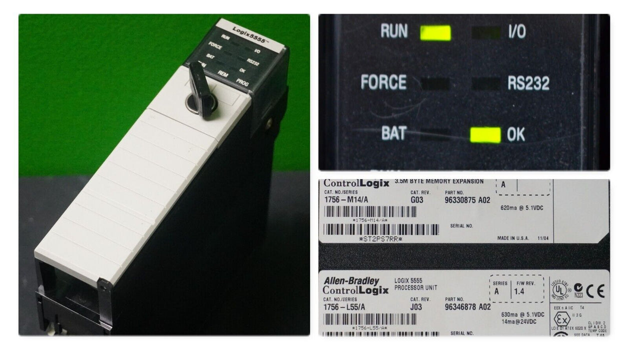 Allen Bradley 1756-L55/A 1756-M14/A ControlLogix Logix5555 Processor FRN:1.4