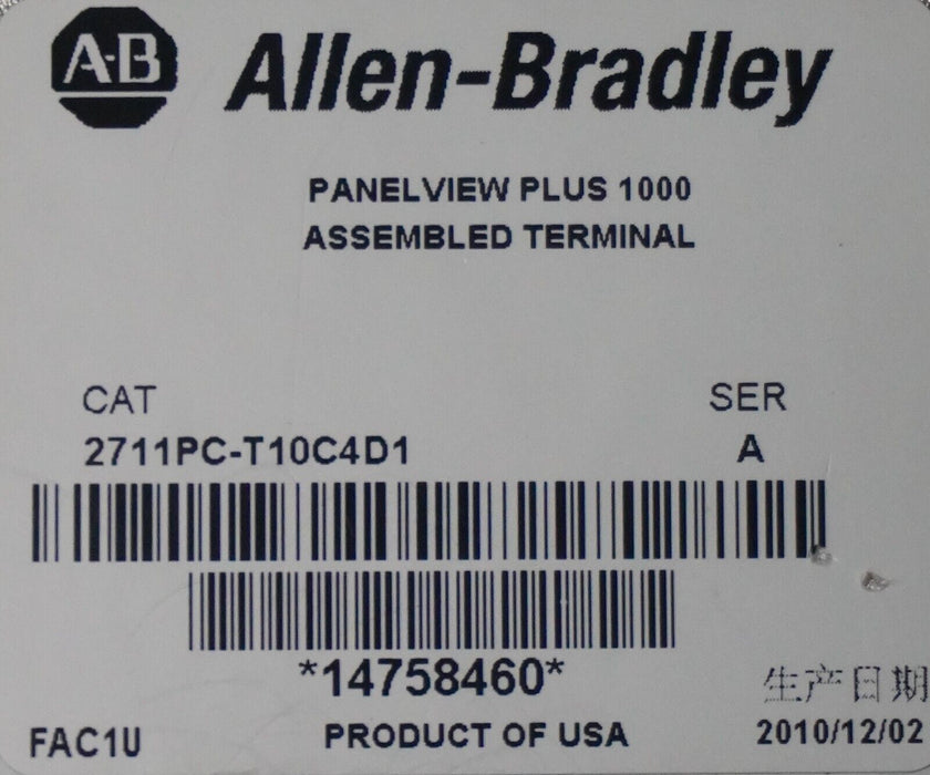 Allen Bradley 2711P-RDT10C Series B PanelView Plus 1000 Tested Good