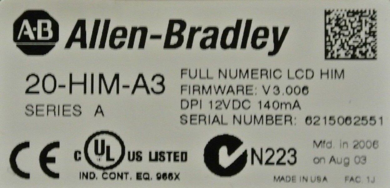 20-HIM-A3  Allen Bradley Series A Full Numeric HMI - Firmware: V3.006 - Quantity