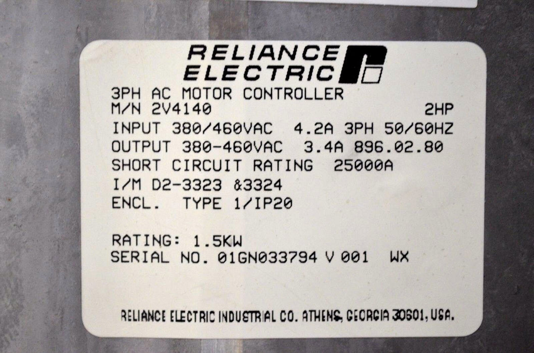 Reliance Electric GV3000 Vector 2HP 2V4140 VER. 4.03 AC Drive