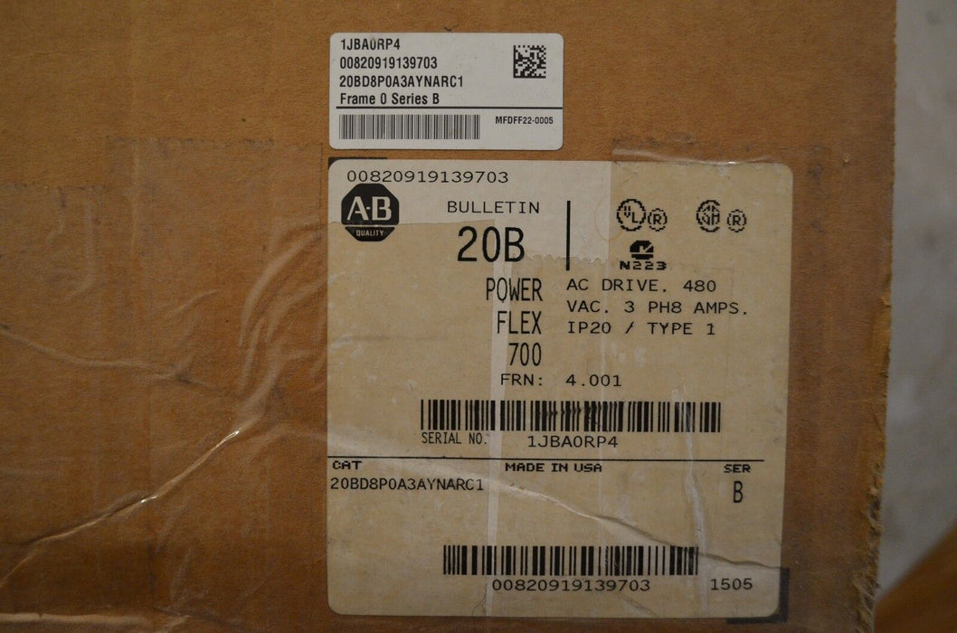 Allen-Bradley PowerFlex 700 5HP 20BD8P0A3AYNARC1 480VAC Tested Series B