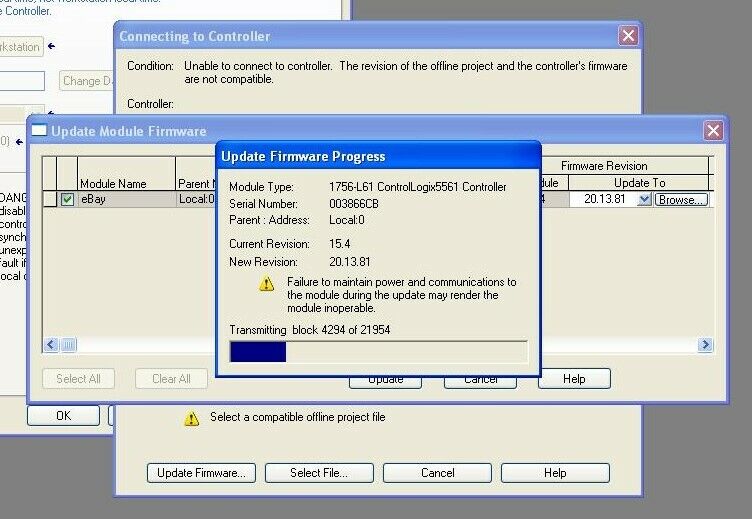 Allen Bradley 1756-L61 Series B ControlLogix Processor with Key FRN:20.13 2MB