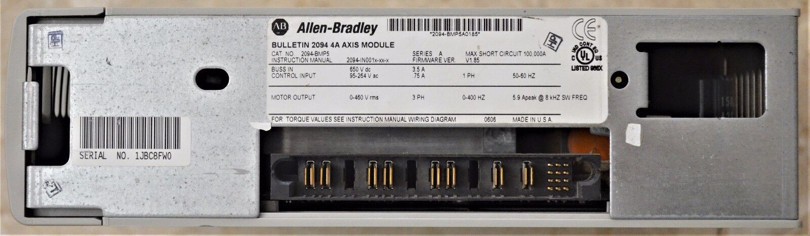 ALLEN-BRADLEY KINETIX 6000 2094-BMP5-S AXIS MODULE 4 AMPS 480 VAC FRN: 1.85