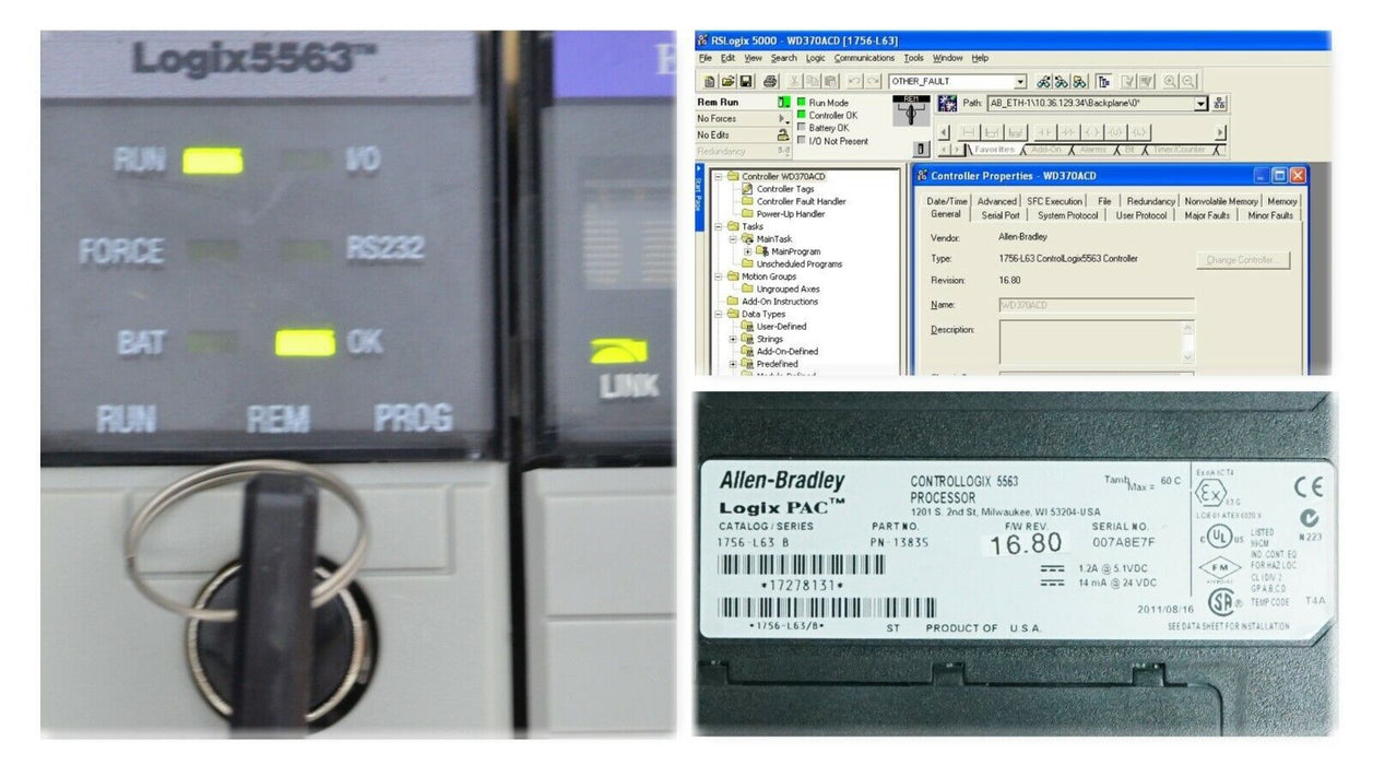 2011 Allen Bradley 1756-L63/B ControlLogix Logix5563 8MB Memory Tested Good