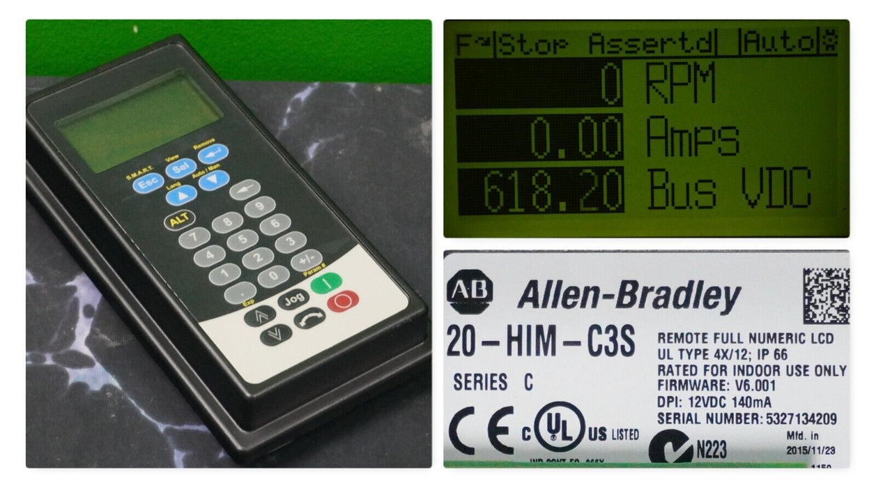 Allen Bradley 20-HIM-C3S Series A Panel Mount Remote HIM W/Cable Tested Good