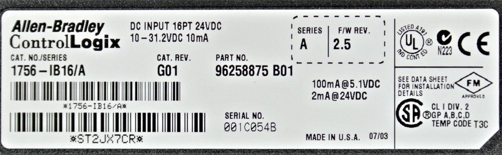 Allen-Bradley 1756-IB16 /A 2.5 ControlLogix Module PARTS