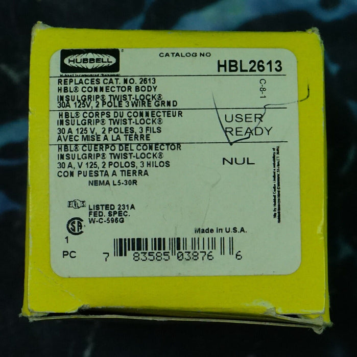 New HUBBELL HBL2613 TWIST-LOCK Plug 30A NEMA L5-30R