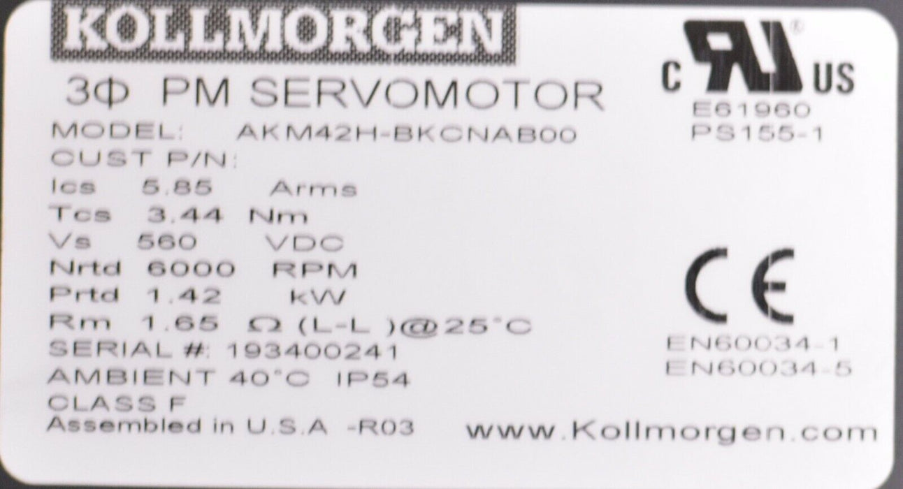 KOLLMORGEN AKM42H-BKCNAB00 SERVO MOTOR