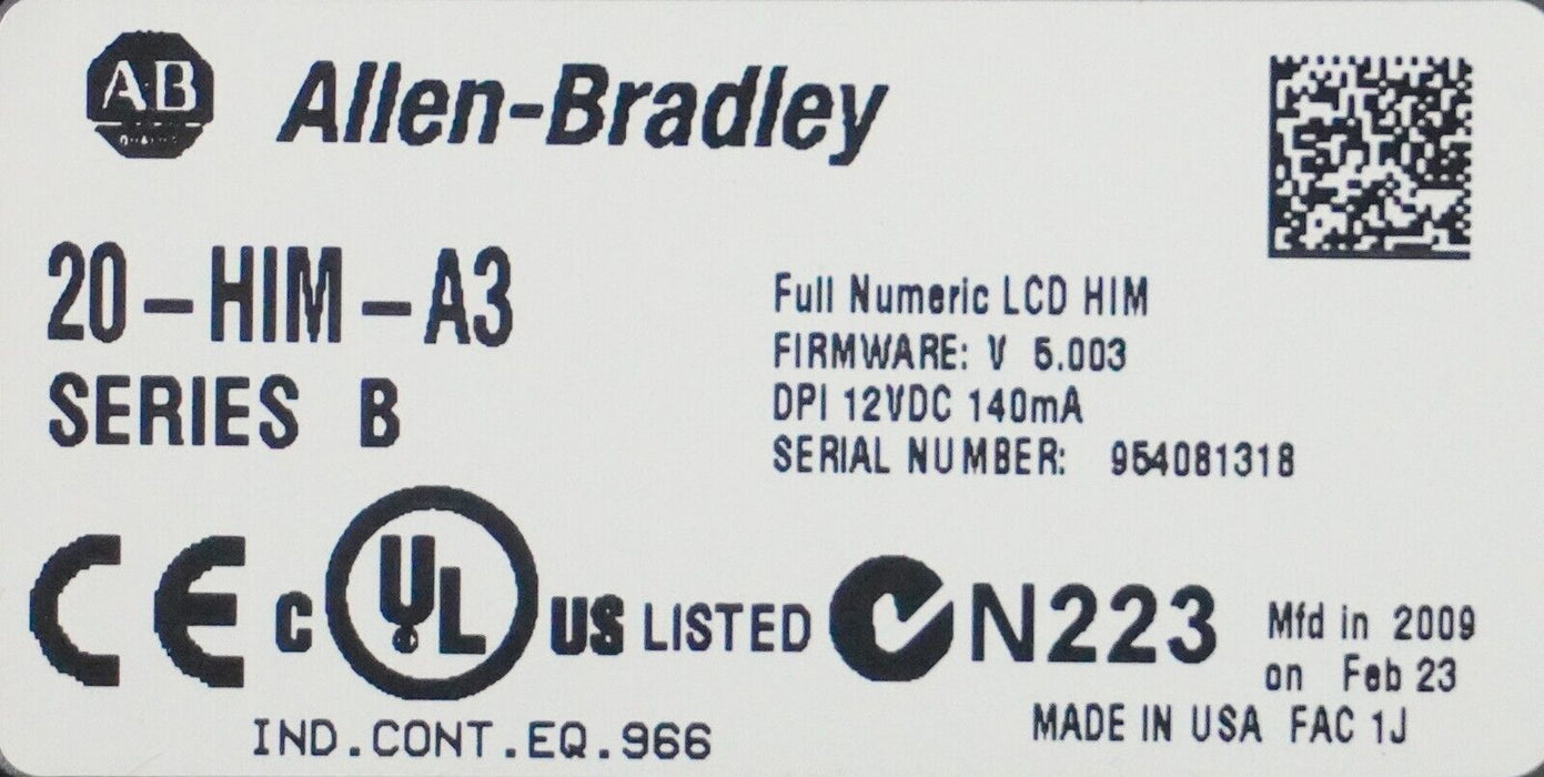 Allen-Bradley PowerFlex 700 20BD022A3AYNAND0 15 HP FRN 4.010 w/20-HIM-A3 Keypad