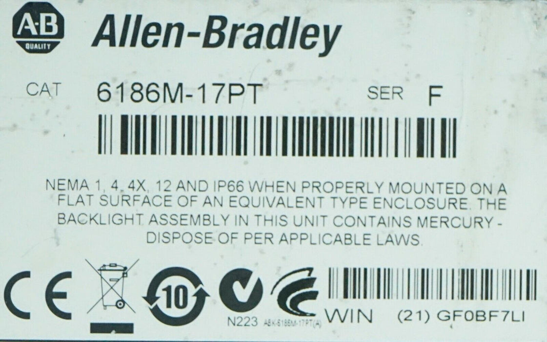 Allen Bradley Monitor 6186M 6186M-17PT Ser F Tested Good