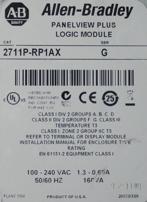 Allen Bradley 2711P-RP1AX1 Series G PanelView Plus Logic Module 1000 Tested