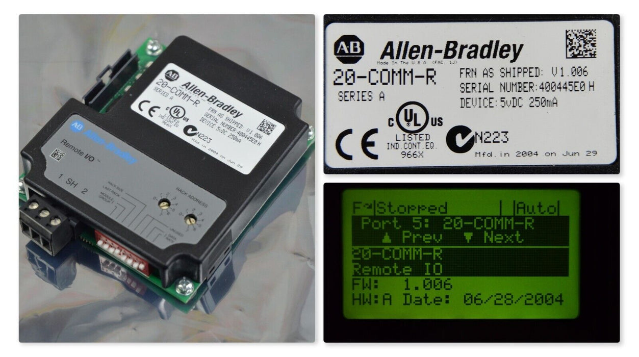 Allen Bradley 20-COMM-R Remote I/O Adapter Firmware 1.006 Tested Good QUANTITY