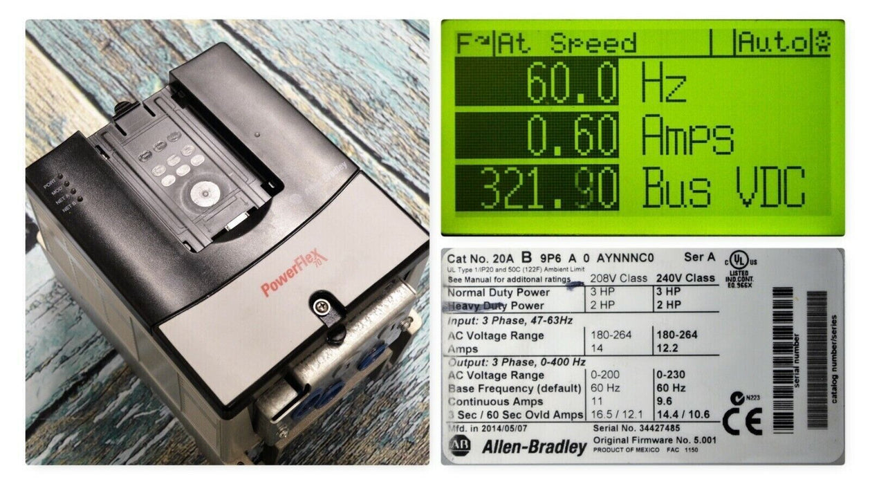 Allen-Bradley Powerflex 70 20AB9P6A0AYNNNC0 Ser A Tested Good Clean