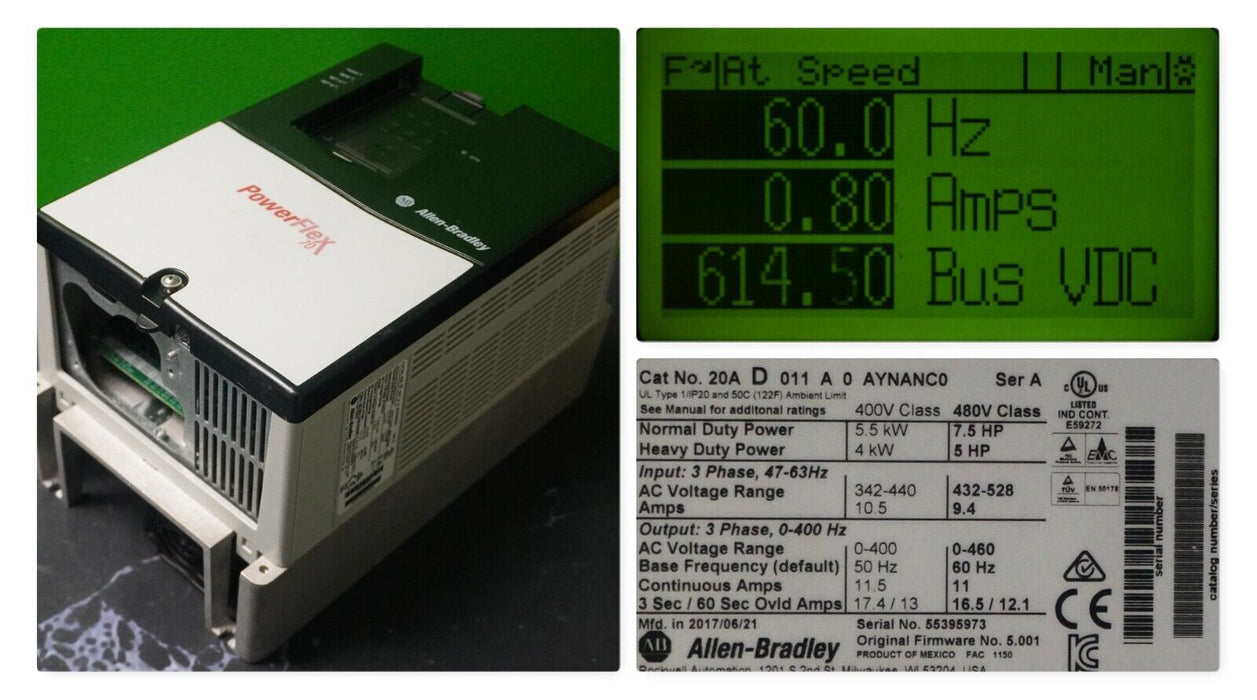 Allen-Bradley PowerFlex 70 20AD011A0AYNANC0 7.5HP FRN:5.001 Tested Good