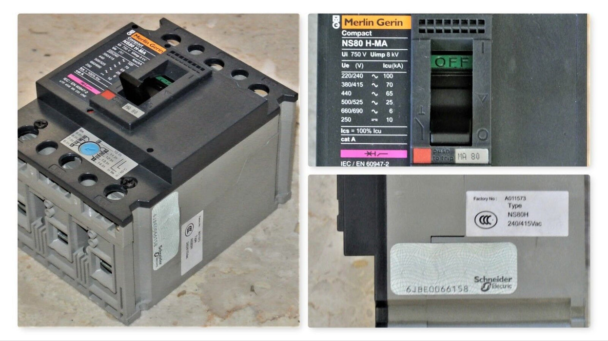 MERLIN GERIN NS80H-MA MOLDED CASE CIRCUIT BREAKER 80AMP, 3POLE, 750V, QUANTITY