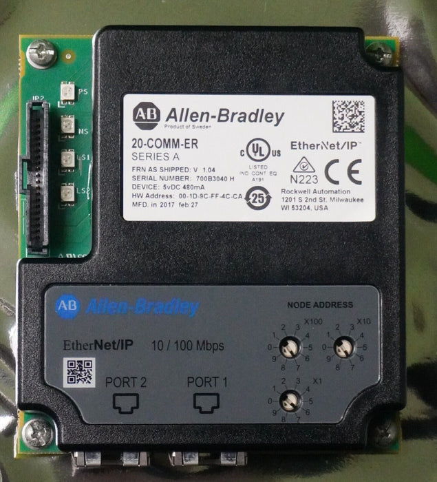 Allen-Bradley 20-COMM-ER EtherNet Adapter Module FRN:1.04 Tested Good