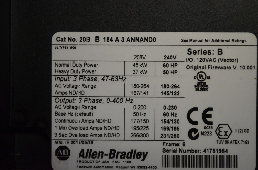 Allen Bradley PowerFlex 700 60HP VFD 20BB154A3ANNAND0 Tested Good