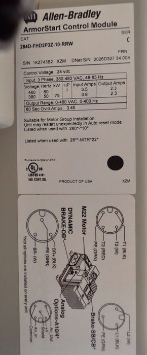 New Allen Bradley ARMORSTART Motor Starter Controller 284D-FHD2P3Z-10-RRW 480V