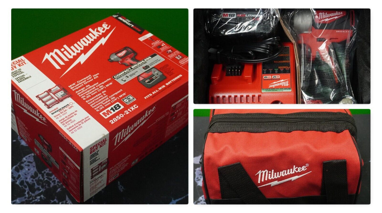 New Milwaukee 2850-21XC Cordless LITHIUM-ION 1/4" impact driver Kit with Bit Set