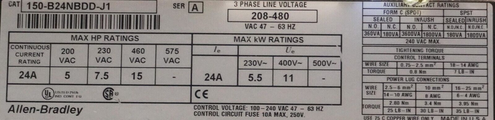 ALLEN BRADLEY 150-B24NBDD  Smart Motor Control Untested