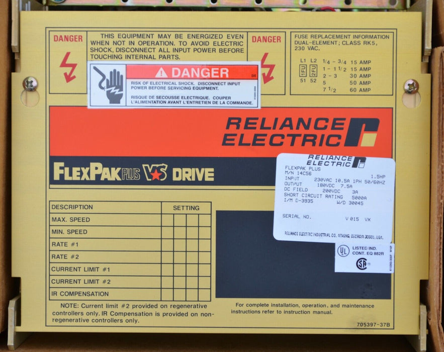 NEW Reliance Electric 14C56 Motor Controls FlexPak Plus .5-1.5HP 230VAC DC Drive