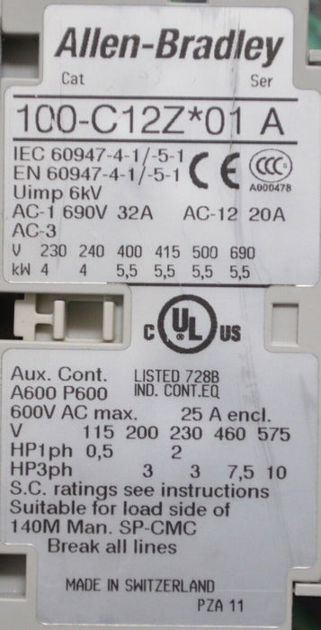 Allen Bradley 100-C12ZZJ0 24VDC Coil 100-C12*10 Tested Good W/100S-F