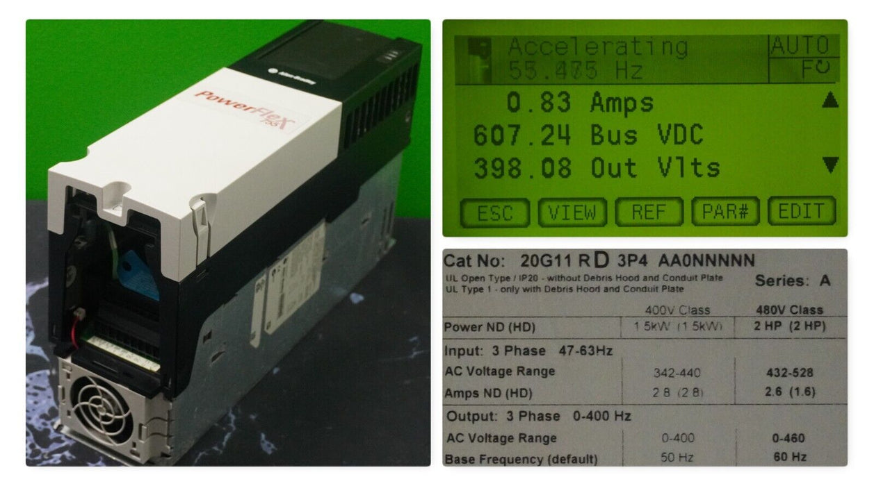 Allen-Bradley 20G11RD3P4AA0NNNNN PowerFlex 755 VFD 2 HP Series A FRN: 7.001