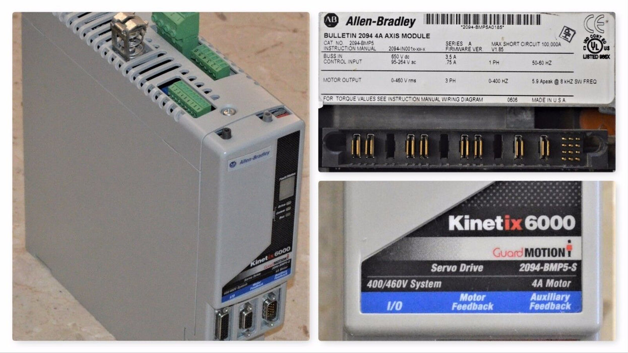 ALLEN-BRADLEY KINETIX 6000 2094-BMP5-S AXIS MODULE 4 AMPS 480 VAC FRN: 1.85