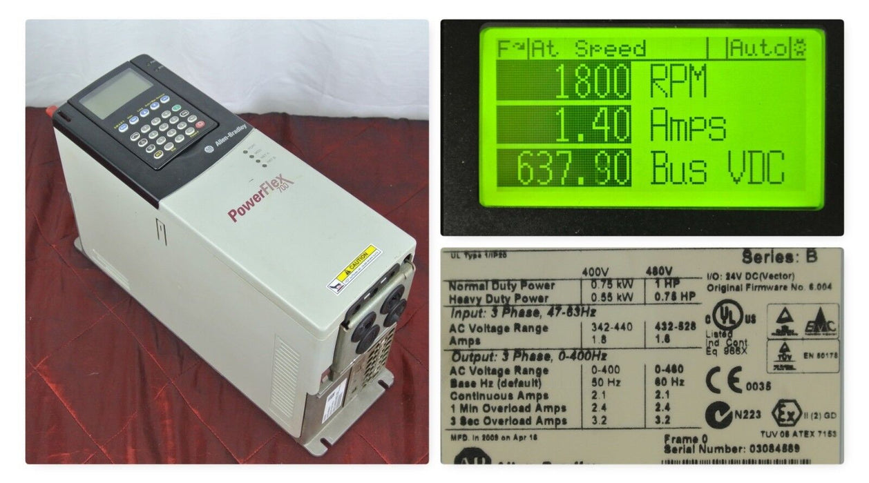 Clean Allen Bradley 20BD2P1A3AYNACC1 PowerFlex 700 Drive 1 HP  6.004 Tested Good