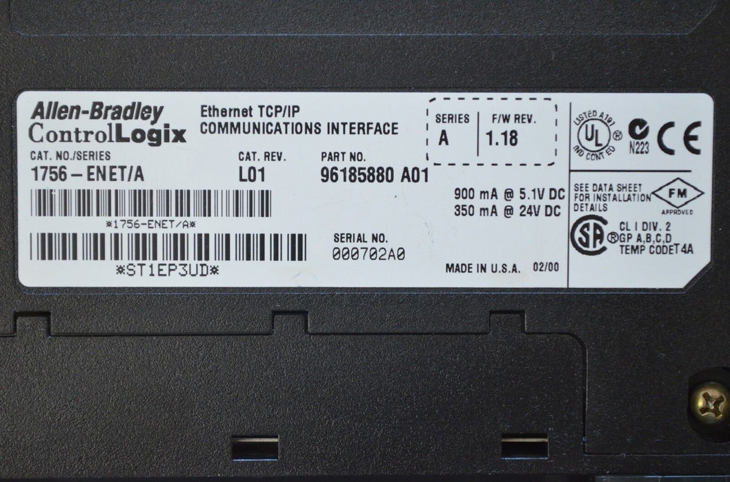 Allen Bradley 1756-ENET Ethernet TCP/IP Comm. Interface Series A  Firmware 1.18