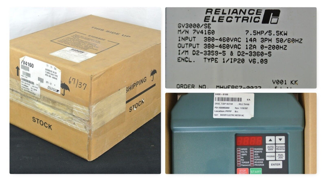 NEW Reliance Electric GV3000 /SE 7.5 HP 7V4160 Firmware 6.09 AC Drive - WITH BOX