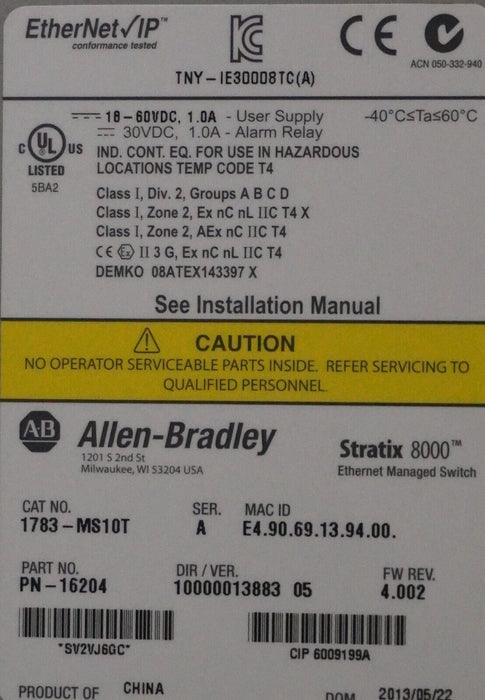 Parts Allen-Bradley 1783-MS10T Stratix 8000 EtherNet Managed Switch