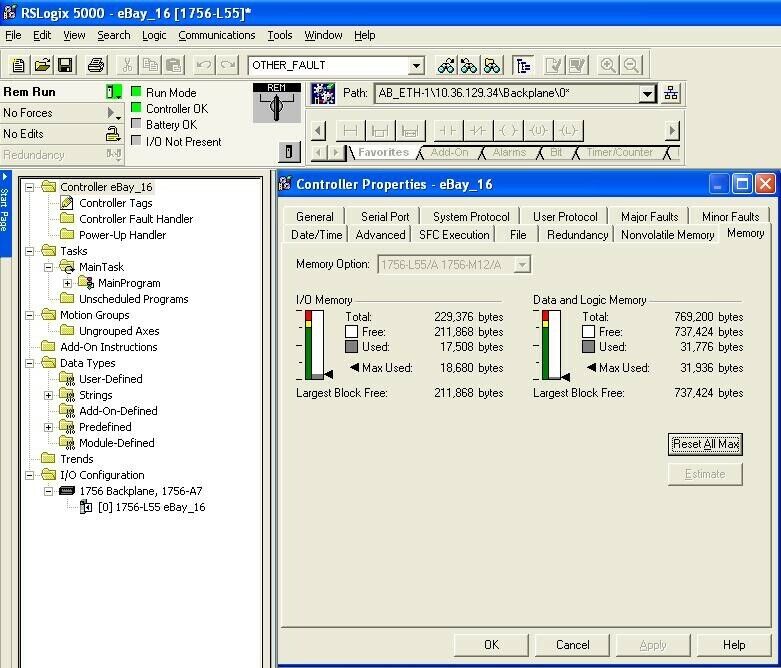 Allen Bradley 1756-L55/A W/ 1756-M12/A ControlLogix 5555 VER. 16.21 Tested Good.