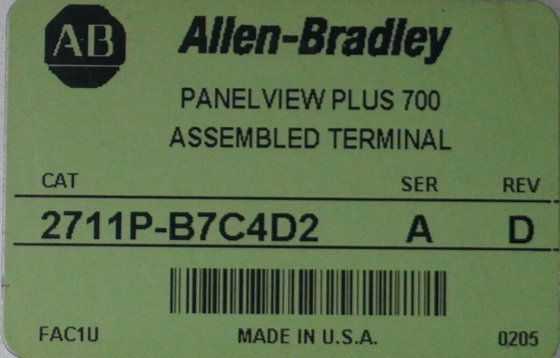 ALLEN-BRADLEY 2711-B7C4D2 / 2711P-RDB7C PANELVIEW PLUS 700 Display Module Tested