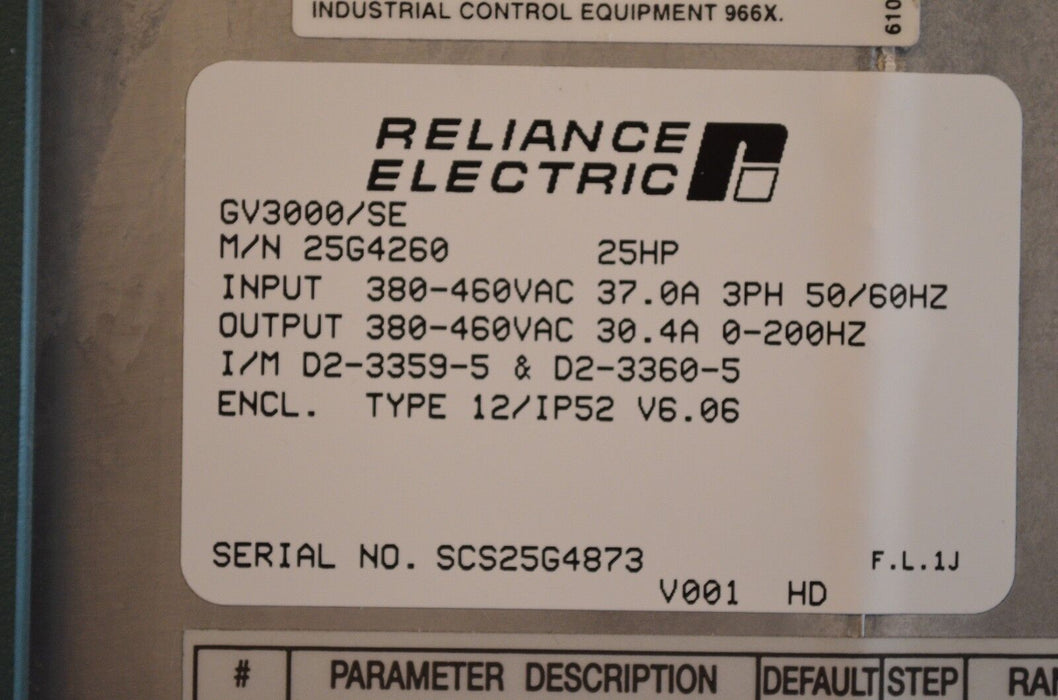 Reliance-Electric GV3000 25 HP 25H4260 25G4260 AC Drive Inverter Tested Good