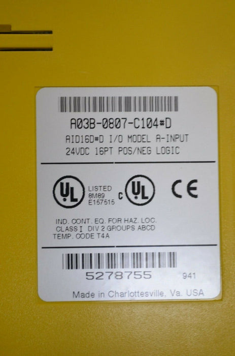 Fanuc A03B-0807-C104#D A - Input I/O Module 24 VDC 16 PT POS/NEG Logic Qty