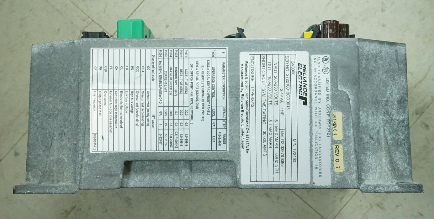 Reliance Electric GV3000 1V2460 FRN 6.06 1HP 230 VAC Tested Power Supply Only