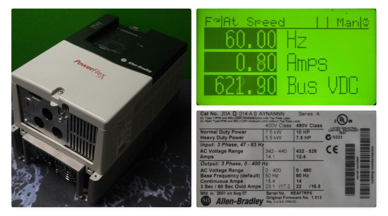 Allen-Bradley PowerFlex 70 10HP 20AD014A0AYNANNN 480VAC FRN:1.012 Tested Good