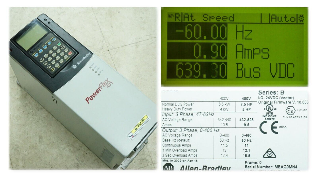 Allen-Bradley 20BD011A3AYYAEC1 PowerFlex700 7.5 HP FRN:10.003