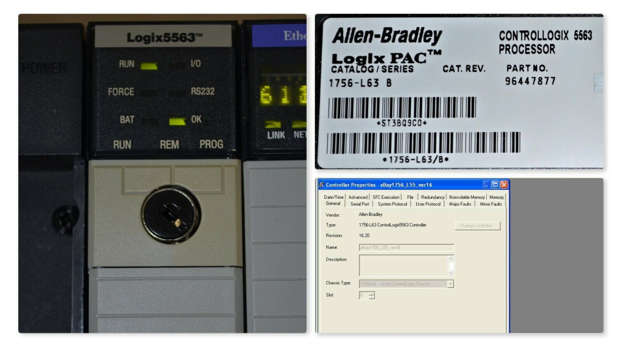 Allen Bradley 1756-L63/B ControlLogix Logix5563 8MB Memory Tested Good FRN.16.20