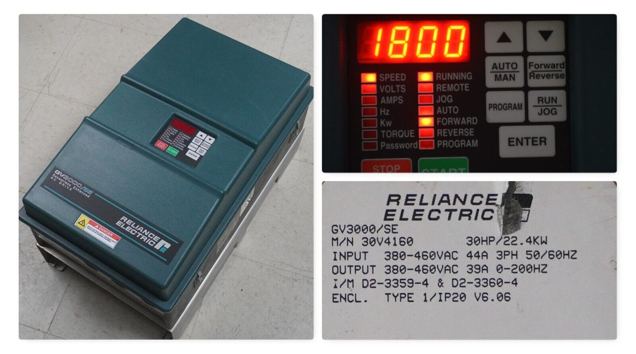 Reliance Electric 30 HP GV3000/SE AC Drive 30V4160 460V Sensorless GV3000 V6.06