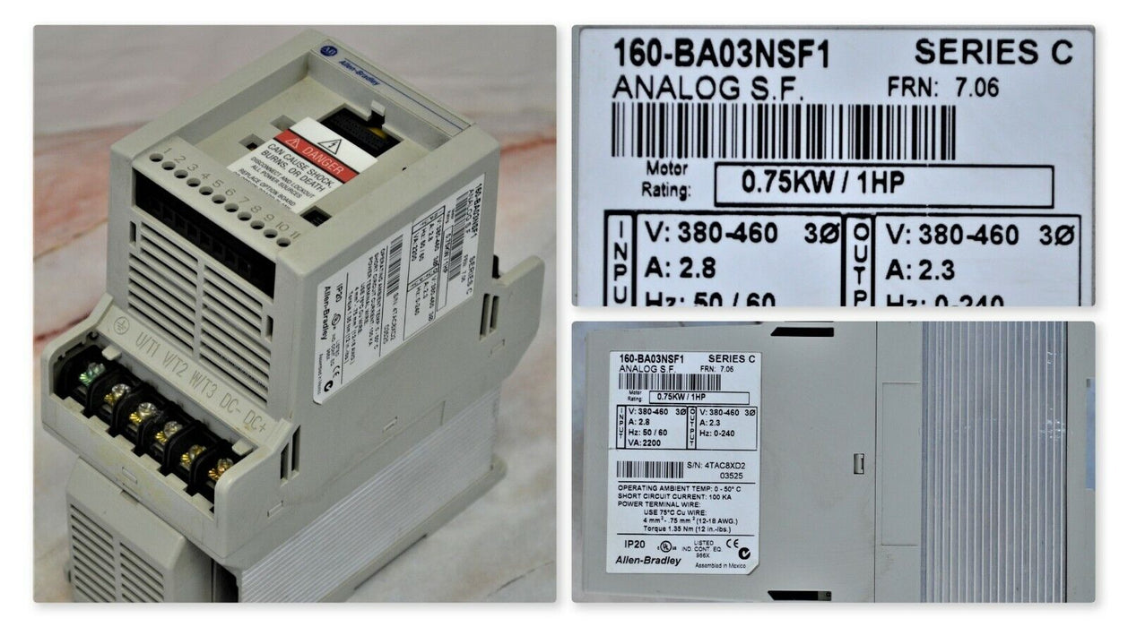 Allen Bradley 160-BA03NSF1 Variable Speed Drive 1 Hp 480 VAC