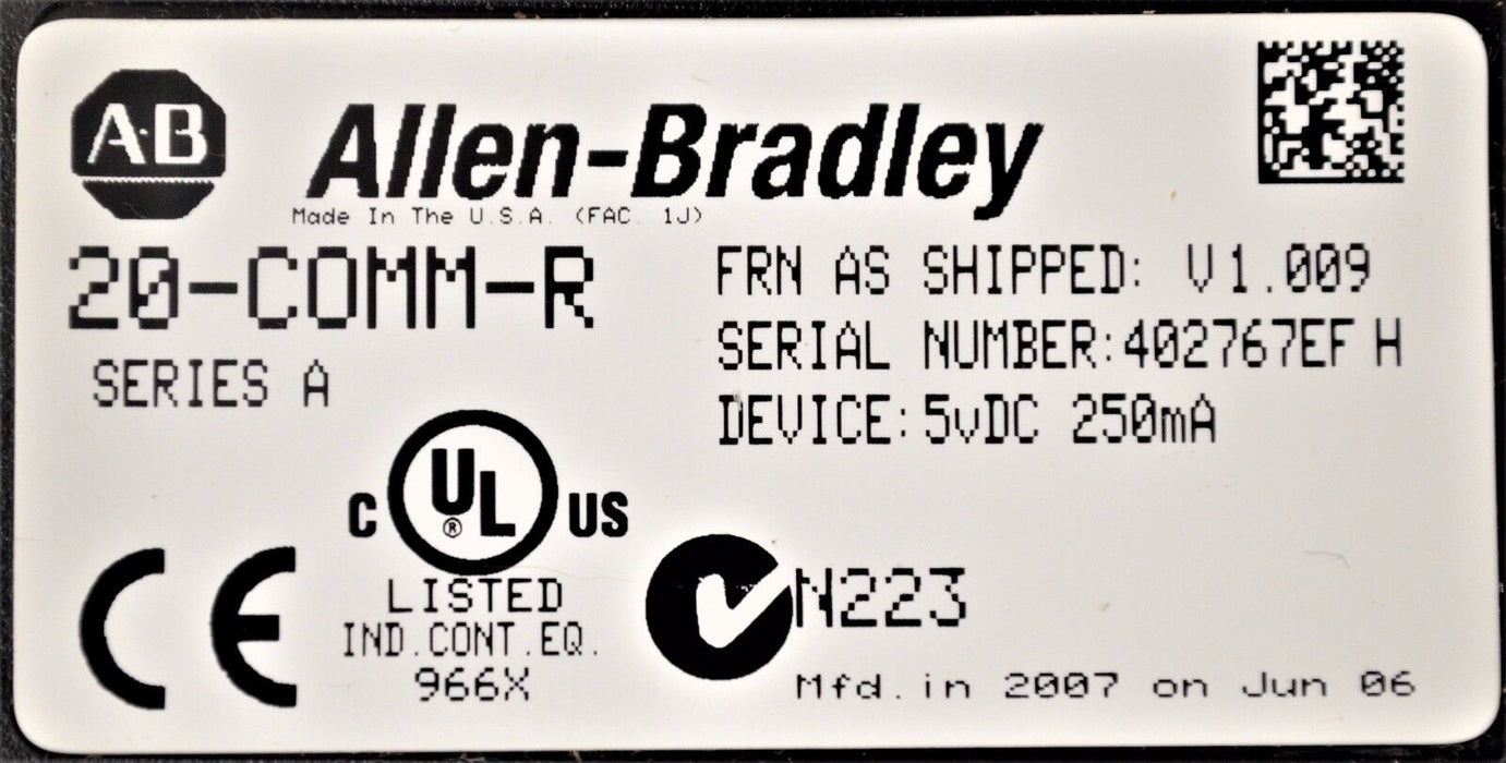 Allen Bradley 20-COMM-R Series A Remote I/O Adapter Firmware 1.009 Tested Good