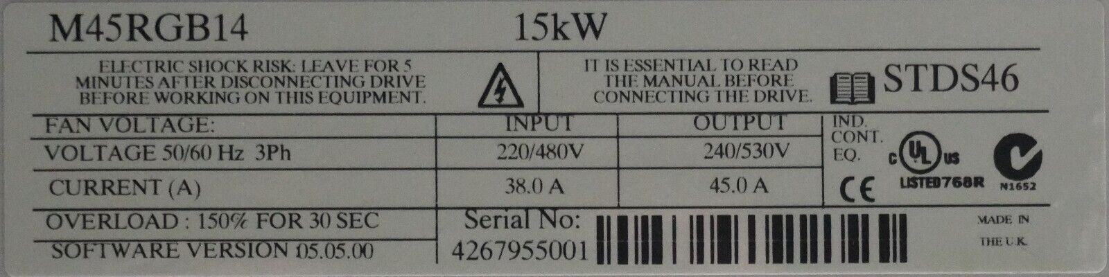 Parts Mentor II CT M45RGB14 15KW DC Drive